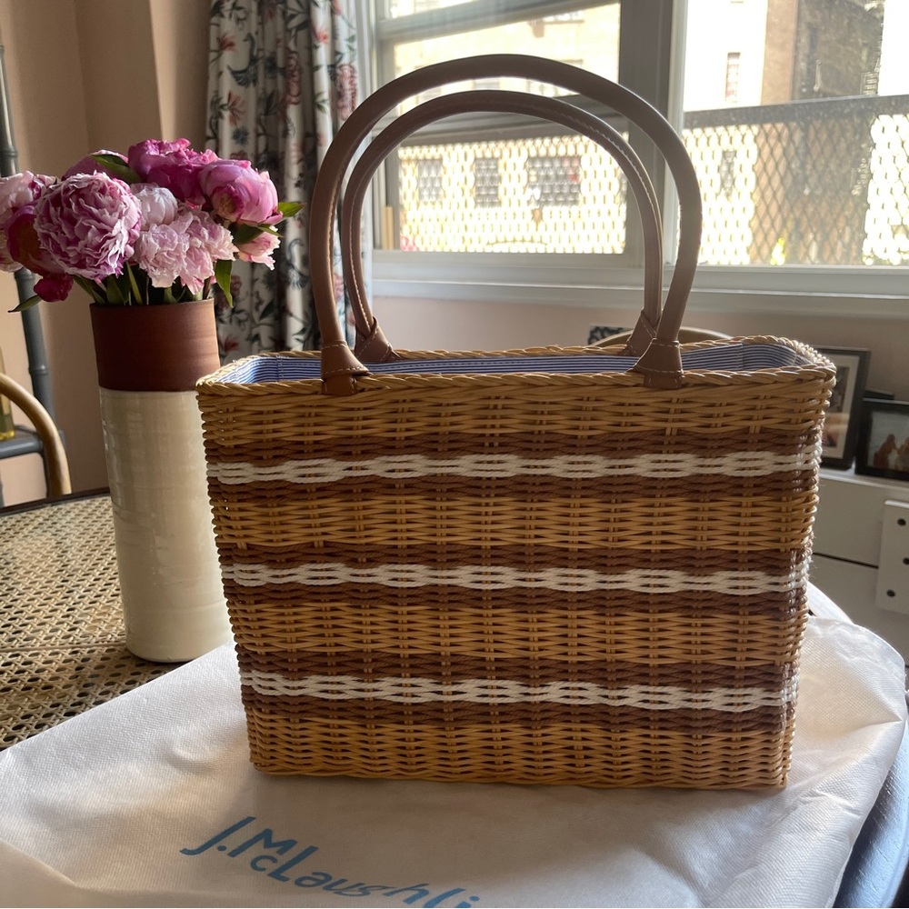 j.mclaughlin striped wicker tote